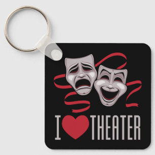 Ich liebe Theater-Komödien- und Tragödienmasken Schlüsselanhänger