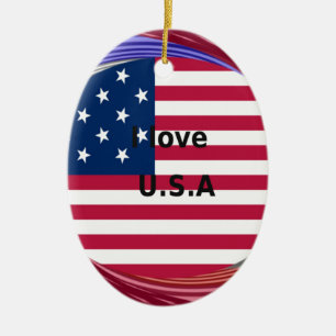 Ich liebe U.S.A. Swirl: Patriotischer Herz-Kunstpr Keramik Ornament