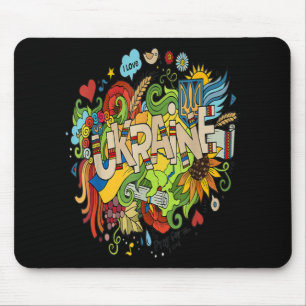 Ich Liebe Ukraine Doodle mit ukrainischer Fahne be Mousepad