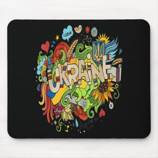 Ich Liebe Ukraine Doodle mit ukrainischer Fahne be Mousepad (Vorne)