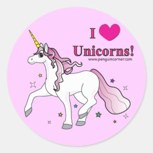 Ich Liebe Unicorns! Runder Aufkleber