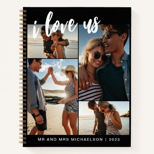 Ich Liebe uns Script Foto Collage Schwarz und Weiß Notizblock (Vorderseite)