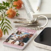 Ich Liebe uns Skriptnamen Foto Collage Rosa Schlüsselanhänger (Vorderseite rechts)