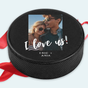 Ich Liebe uns Skriptnamen und Foto Schwarz Eishockey Puck