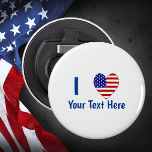 Ich liebe (USA-Flagge Herz) Ihren blauen Text Flaschenöffner