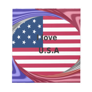 Ich liebe USA-Wirbel: Patriotisches Herz-Kunstwerk Notizblock
