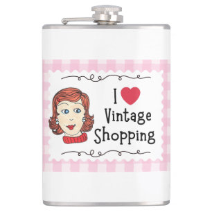 Ich liebe Vintage-Shopping Vinyl umhüllte Flasche Flachmann