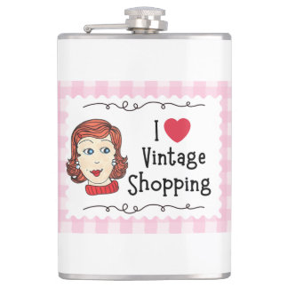 Ich liebe Vintage-Shopping Vinyl umhüllte Flasche Flachmann