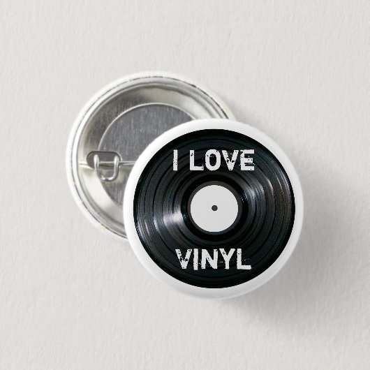 Ich liebe Vinyl-Schallplatten-Button Button (Vorne & Hinten)