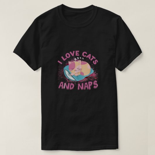 Ich Liebe von Katzen und Nickerchen T-Shirt (Design vorne)
