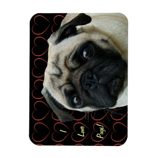 Ich Liebe von Mops mit flexiblem Herz Magnet (Vertikal)