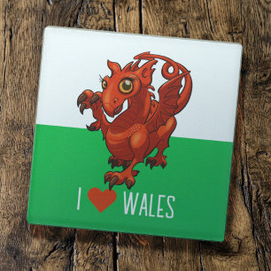 Ich liebe Wales-Flagge kleiner walisischer roter D Glasuntersetzer