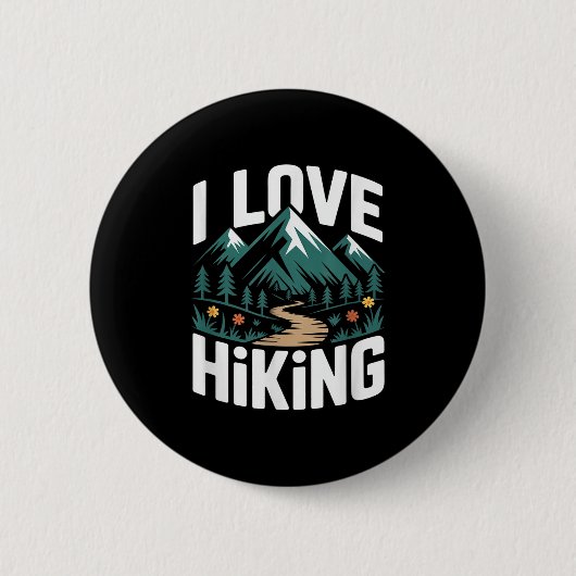 Ich liebe Wandern Bergpfad Wald Button (Vorderseite)