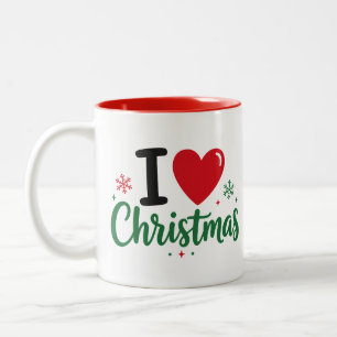 Ich liebe Weihnachten Cute Holiday-Typografie-Desi Zweifarbige Tasse