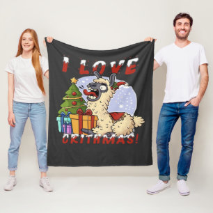 ICH LIEBE WEIHNACHTEN Lama Fleecedecke