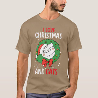 Ich liebe Weihnachten und Katzen Katze Weihnachten T-Shirt