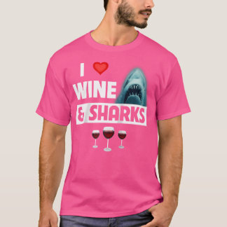 Ich Liebe Wein und Haie Funny Drink Great White T-Shirt