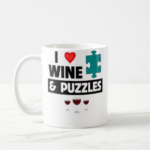 Ich liebe Wein und Jigsaw-Puzzles Lustiges Spiel T Kaffeetasse