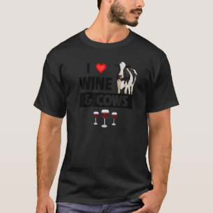 Ich liebe Wein und Kühe Landwirtschaft Trinken lan T-Shirt
