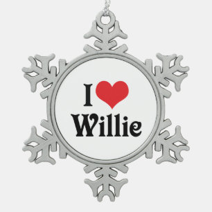 Ich liebe Willie Schneeflocken Zinn-Ornament