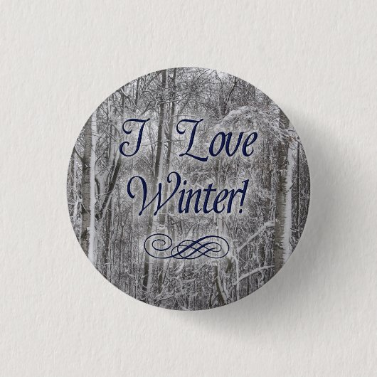 "Ich Liebe-Winter-" Schnee-Bedeckter Baum-Knopf Button (Vorderseite)
