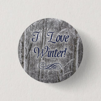 "Ich Liebe-Winter-" Schnee-Bedeckter Baum-Knopf Button