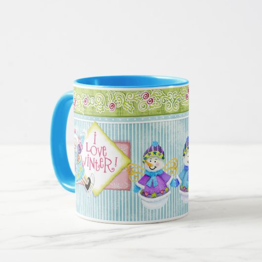 Ich Liebe Winterschneemänner Whimsikkaffee Cup Tasse (Vorderseite Links)