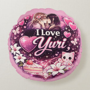 Ich liebe Yuri   Kawaii Girls’ Love Anime Ästhetik Rundes Kissen