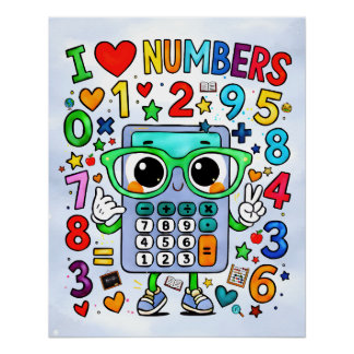 Ich liebe Zahlen Süßer Taschenrechner Mathe-Design Poster