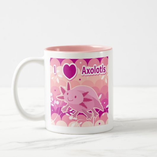 "Ich LiebeAxolotls" rosa Axolotl-Entwurf Zweifarbige Tasse (Links)