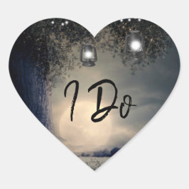 Ich liesse die Laternen in der Mondlichthochzeit. Herz-Aufkleber