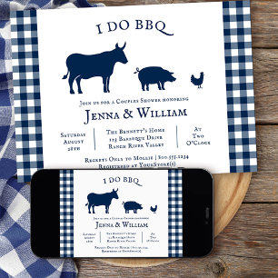 Ich mache BBQ Farmhouse Navy Blau Kariertes Paarba Einladung