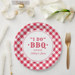Ich mache BBQ Rot Gingham Benutzerdefiniertes Hoch Pappteller