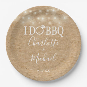 Ich mache BBQ Rustic Kraft Lichterkette Verlobung Pappteller