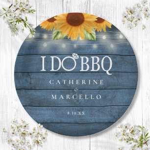 Ich mache BBQ Rustikale Holz Sonnenblumen Verlobun Pappteller