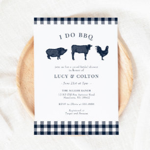 Ich mache BBQ Vintage Navy Gingham Brautdusche Einladung