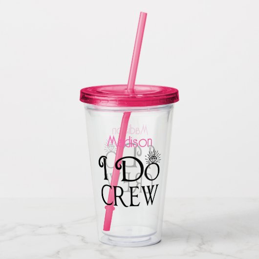 Ich mache Crew Black Pink Monogram Wedelmädchen Acryltrinkbecher (Rückseite)