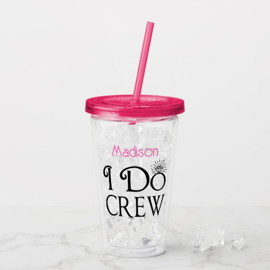 Ich mache Crew Black Pink Monogram Wedelmädchen Acryltrinkbecher (Rückseite Ice)