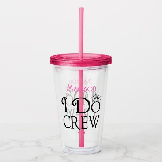 Ich mache Crew Black Pink Monogram Wedelmädchen Acryltrinkbecher (Vorderseite)