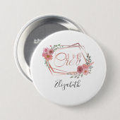 Ich mache Crew Rosa Blütenrot Rosa Blume Grüne Button (Vorne & Hinten)