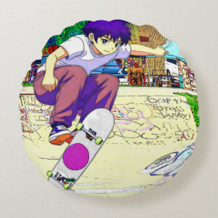 Ich mache es - Junger Skateboarder Rundes Kissen