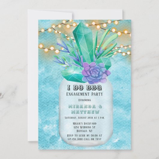 Ich mache GRILLEN Aquamarin Lights Mason Jar Engag Einladung (Vorderseite)