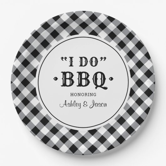 Ich mache GRILLEN Black Gingham Custom Wedding Mon Pappteller (Vorderseite)
