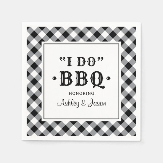 Ich mache GRILLEN Black Gingham Custom Wedding Mon Serviette (Vorderseite)
