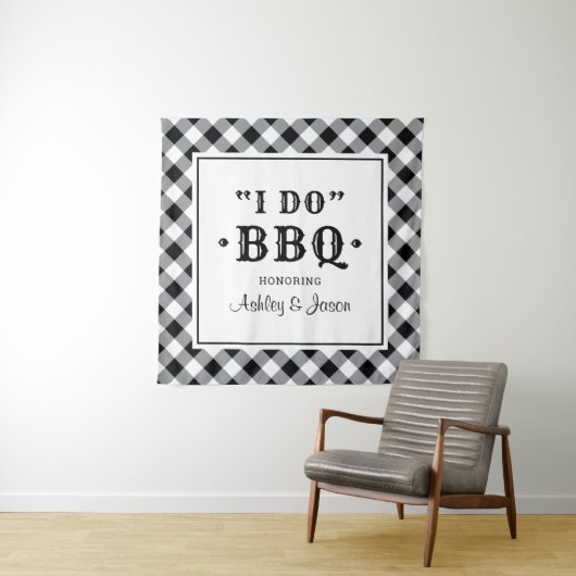 Ich mache GRILLEN Black Gingham Custom Wedding Mon Wandteppich (Beispiel)