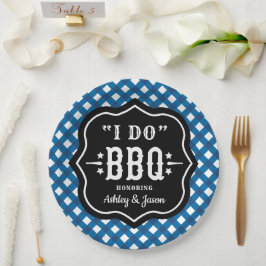 Ich mache GRILLEN Blue Gingham Wedding Pappteller