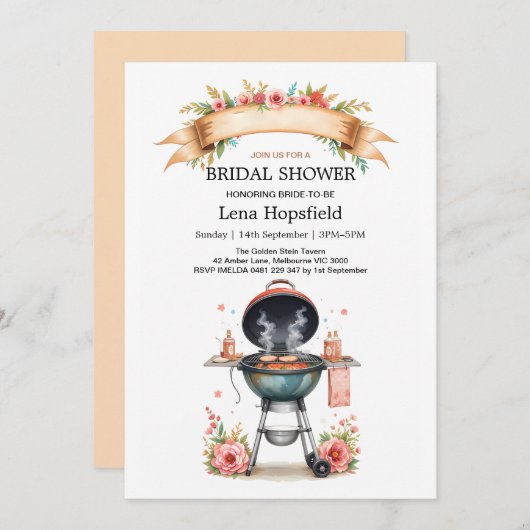 Ich mache Grillen Brautparty Aquarell Blumenkohl Einladung (Vorne/Hinten)