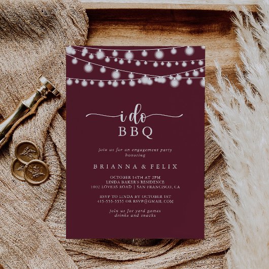 Ich mache GRILLEN Burgundy Lights-Engagement Party Einladung
