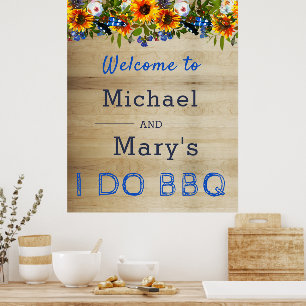 Ich mache GRILLEN Floral Wood Monogram Verlobung W Poster