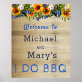 Ich mache GRILLEN Floral Wood Monogram Verlobung W Poster (Vorne)